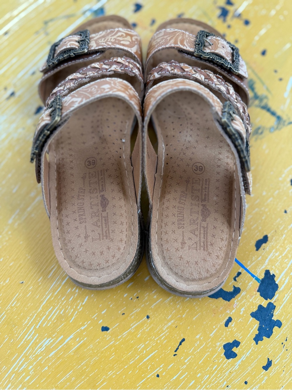 Brown Braided Strap Sandals with Decorative Buckles - Picture 3 of 5